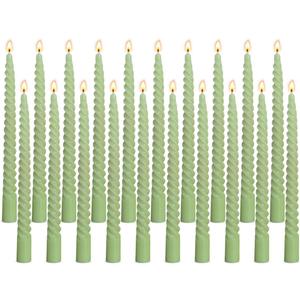 20 Pack 10 Inch Sage-Green Spiral Taper Candles for Christmas and Spring Home Decoration, Unscented Dripless Twisted Candlesticks for Dinner St. Patrick's Day Earth Day and Garden Parties