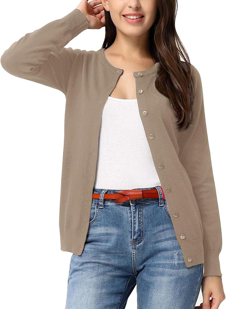 GRACE KARIN Womens Long Sleeve Knit Cardigan Sweaters Casual Dressy Open Front Button Down Cardigans Spring Outfits M Khaki (Beige, M)