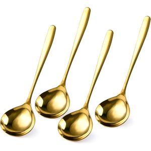 4 Piece 1 oz Gold Small Ladle, 8 Inch 304 Stainless Steel Soup Ladle for Serving, Gravy Spoon for Sauces, Dishwasher Safe