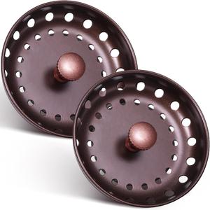Retisee 2 Pcs Kitchen Sink Stopper Strainer Stainless Steel Drain Strainers for Universal 3-1/2 Inch Kitchen Sink Drain Replacement(Oil Rubbed Bronze)
