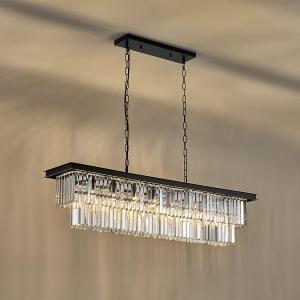 Soilsiu Modern Crystal Chandeliers for Dining Room, Black Linear Light Fixture Over Table,8-Light Height Adjustable Hanging Pendant Light Fixtures for Kitchen Island, Living Room, Bedroom, L47''