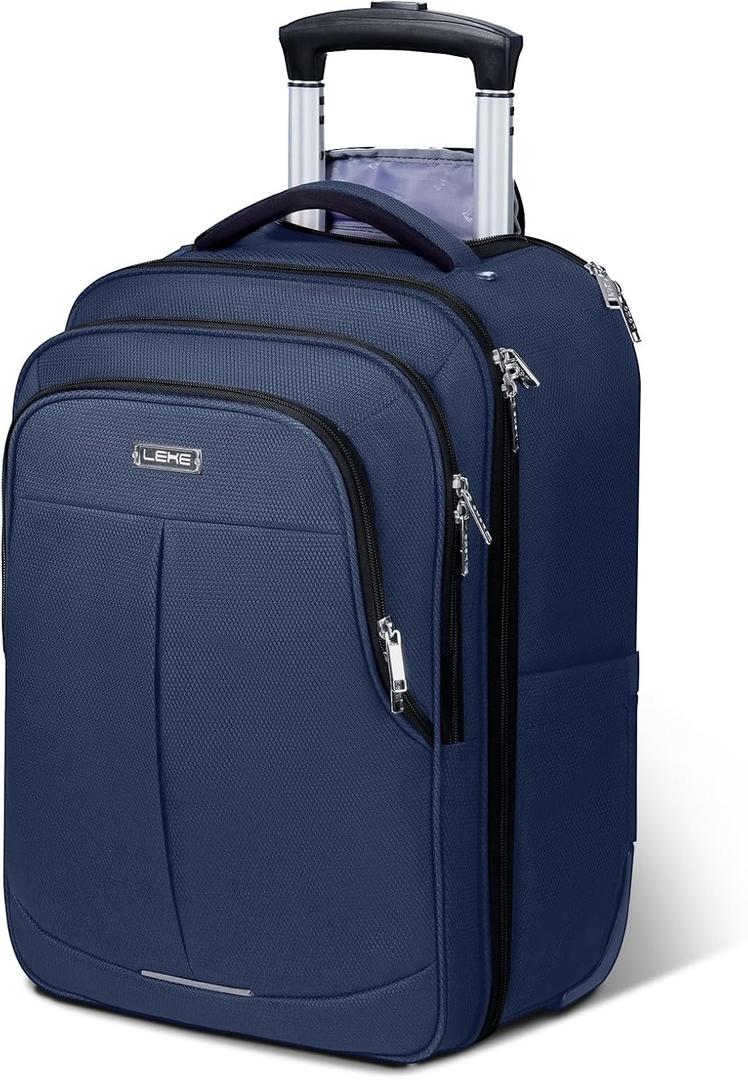 Rolling Backpack for Adults,17 Inch Waterproof Carry-on Backpack with Wheels, Wheeled Backpack Carry-on Luggage, Travel Backpack for Men Women Trolley Laptop Backpack Navy Blue Medium