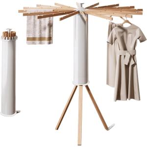 Tripod Clothes Drying Rack - Foldable Laundry Drying Rack - Household Floor Standing Clothes Drying Racks with 16 Wooden Drying arms for Balconies, Laundry, Bedrooms