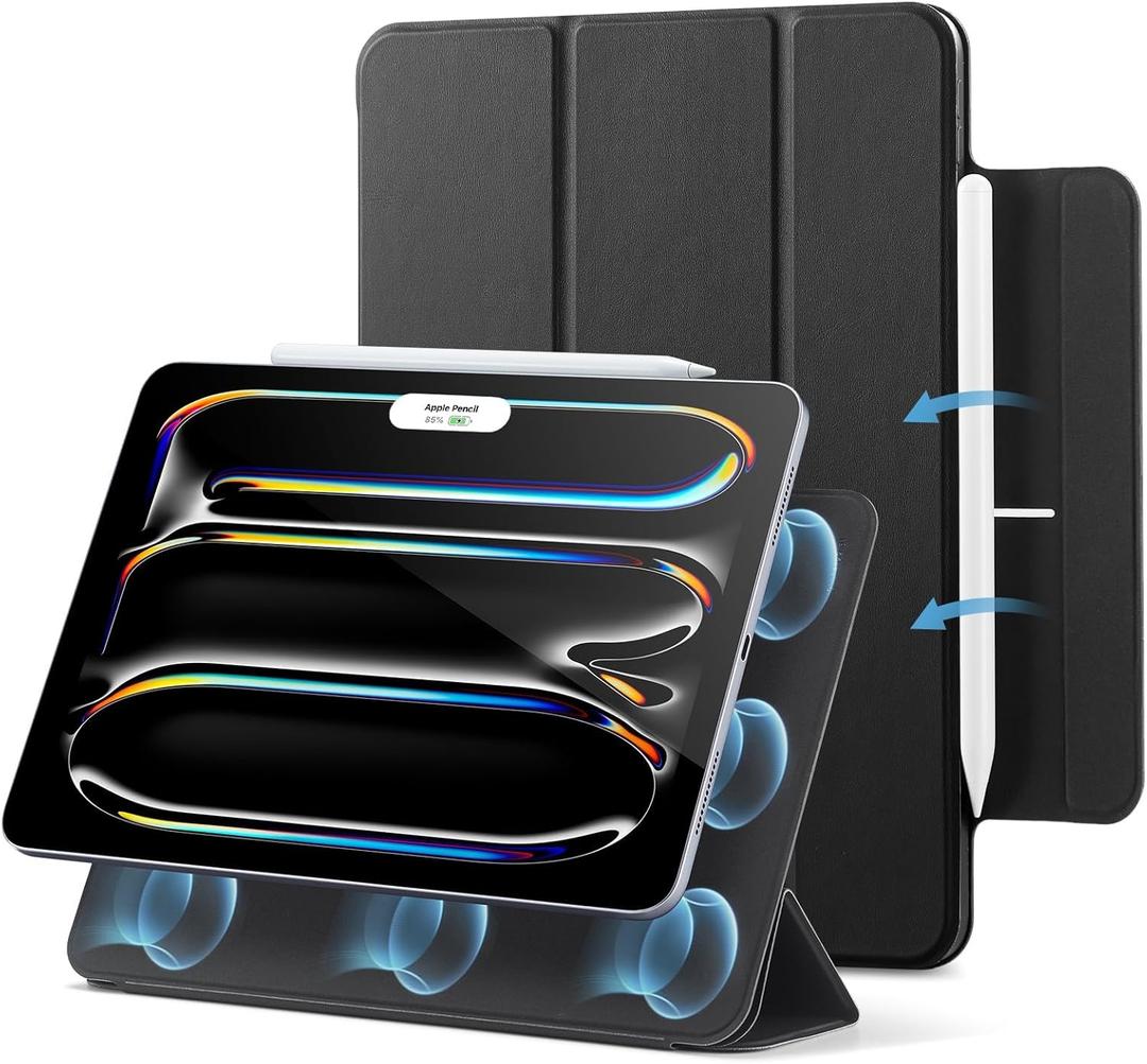 ESR for iPad Pro 13 Inch Case M4(2024), Powerful Magnetic Attachment, Slim Trifold Stand Case, Supports Pencil Pro and Pencil(USB-C), Auto Wake/Sleep, Durable Protection, Rebound Series, Black