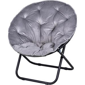 VECELO Saucer Chair for Adults, Folding Moon Chair with Metal Frame, Faux Fur for Bedroom, Living Room, Dorm Room, Apartment, Grey
