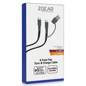 ZGear 6 Foot Flat Sync & Charge Cable For USB C To USB A