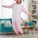XXLOG Adult Onesie Halloween Costume Unisex Animal Pajamas Cosplay One Piece Sleepwear for Women and Men (Pink, XL)