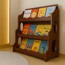 Wood Kids Bookshelf,Red Walnut GrainPattern | Dutch Design Scalloped Montessori Toddler Book Shelf 3 Tier Wooden Furniture,  Width31¼", Height33½", Depth9⅞"