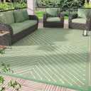 Garvee 8x10 Modern Striped Waterproof Outdoor Rug Reversible, Large Patio Camping Mat for RV, Backyard, Balcony, UV Protected Plastic Straw Outdoor Carpet, GreenWhite