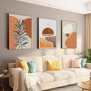 ARTKN Mid-Century Modern Wall Art 3 Piece Orange Abstract Framed Decor Minimalist Art Large Canvas Boho Wall Art for Living Room Bedroom Office Artwork(Orange, 16" X 24" X 3 pieces)