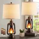 Farmhouse Rustic Table Lamps for Bedroom Set of 2, Vintage Lantern Lamp with Dual USB Charging Ports,25" Retro Antique Bedside Nightstand Desk Lamp for Living Room End Table Entryway, 4 Bulb Included