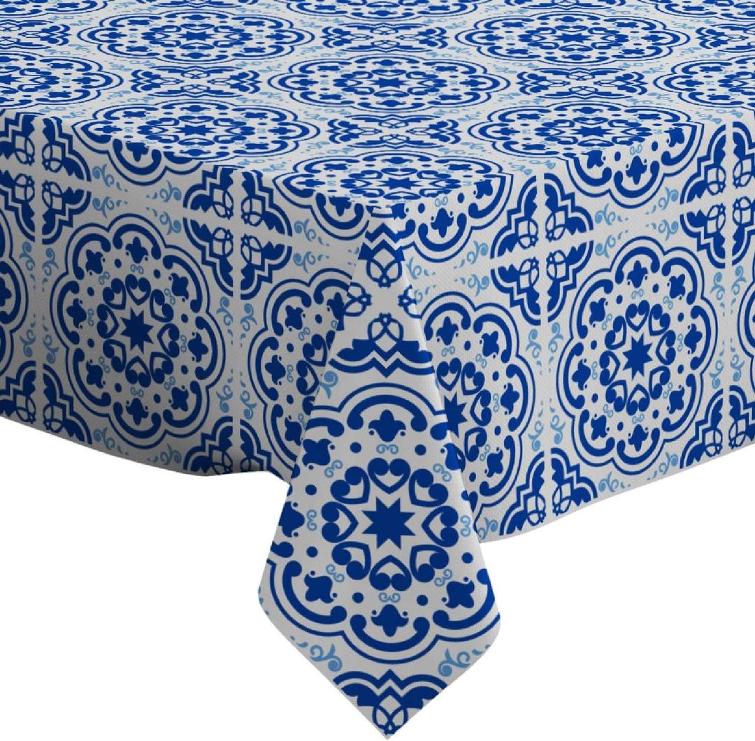Q-Beans Rectangle Decorative Tablecloth [Size: 52 x 70 inch], Washable and Reusable Table Cloth Cover for Indoor and Outdoor (Azulejos Portuguese Tile Floor)
