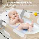 MoreFeel Collapsible Beige Baby Bathtub for Newborn with Thermometer & 1 Hooded Towel & 1 Soft Floating Cushion,Portable Travel Bathtub with Drain Hole, Durable Foldable Baby Tubs for Infants to Toddler (27"L x 17"W x 9"H)
