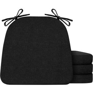Chair Cushions for Dining Chairs Set of 4, Non Slip Kitchen Chair Pads, 17" x 16" x 2", Indoor Dining Chair Cushions with Ties, D-Shaped Seat Cushions for Kitchen Chairs, Black