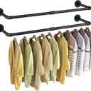 Wall Mounted Clothes Rack 24in, Industrial Pipe Wall Mount Clothing Rack, Heavy Duty Iron Garment Racks, Space Saver Multi-purpose Hanging Rod for Laundry Room, Closet Storage, 2 Packs