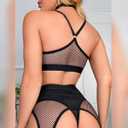 Women Rave Outfits Cutout Fishnet Top Booty Shorts Bottom Choker 3Pcs Babydoll Nightwear Festival Lingerie (Black, M)