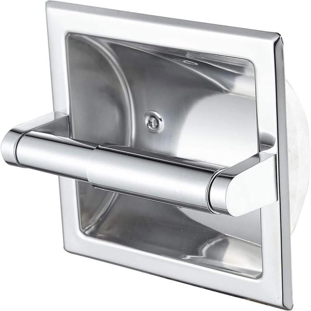 Recessed Toilet Paper Holder in Wall Insert Tissue Mount Toliets Toulet Mounted for Mega Rolls Bathroom Space Saving Design Brushed Silver