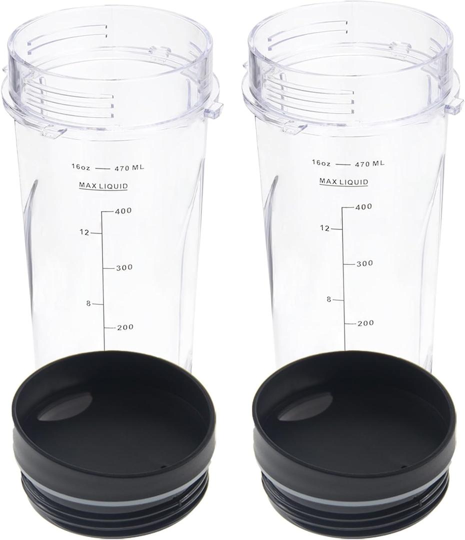Replacement 16oz Blender Cups for Ninja BL660 BL770 QB3001SS, Single Serve blender 16-Ounce Cups Replacement Parts for Ninja Blender with Lid, fit Ninja BL780 BL810 BL820 BL830 QB3000 QB3000QBK QB3004
