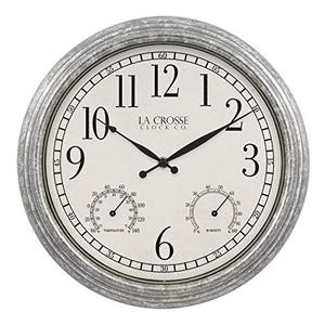 La Crosse Clock 433-3236 14-inch Silas Indoor/Outdoor Galvanized Analog Quartz Wall Clock, Silver