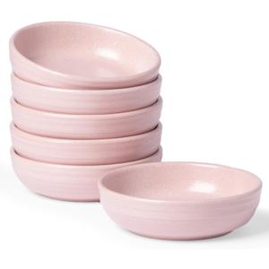 Famiware Pluto Soy Sauce Dishes of 6, 3 oz Dipping Sauce Cups/Bowls/Dishes for Kitchen, Ceramic Small Bowls for Side Dish, Appetizers, Snacks, and Sushi, Reactive Glaze, Light Pink