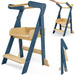 Foldable Toddler Tower with 3 Heights, Kids Step Stool for 1.5-6 Years, Toddler Standing Tower for Bathroom Sink, Stool for Kids Anti-Drop (Blue)
