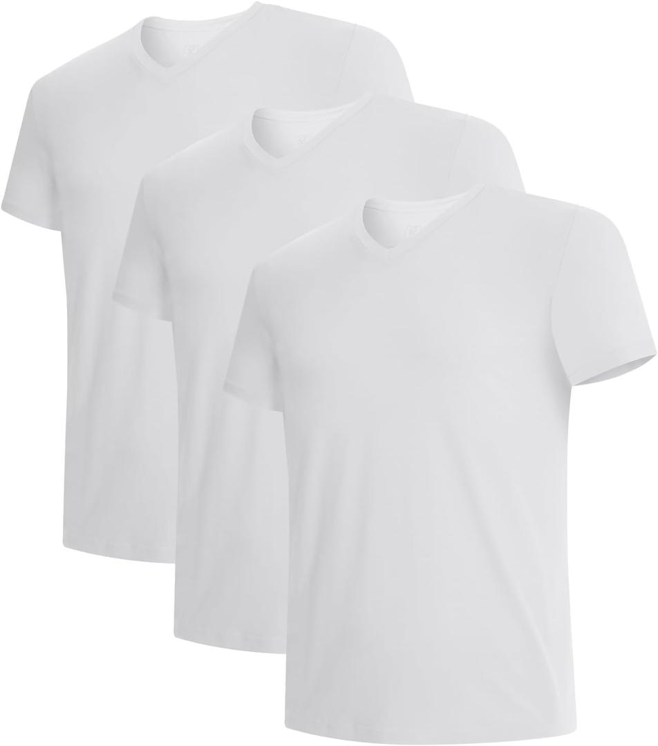 BAMBOO COOL Men's Undershirts V Neck, Moisture Wicking Soft T-Shirt, Stay Tucked Classic Fit, Tag-Free, 3-Pack (White, M)