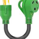 RVGUARD 3 Prong 30 Amp to 30 Amp RV Generator Adapter Cord 12 Inch STW 10/3, L5-30P Locking Male Plug to TT-30R Female with LED Power Indicator, Green
