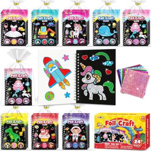 FUNNYB&G Foil Art Party Favors for Kids - 24 Pack Foil Art Crafts Kits Coloring Books, Goodie Bag Stuffers Party Favors for Kids 4-8 8-12, Bulk Birthday Classroom Prizes Girls Boys Gifts (Classic)