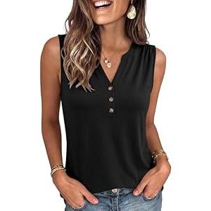 ANRABESS Women Henley Tank Sleeveless Tops 2026 Casual Summer Work Shirts Black Medium