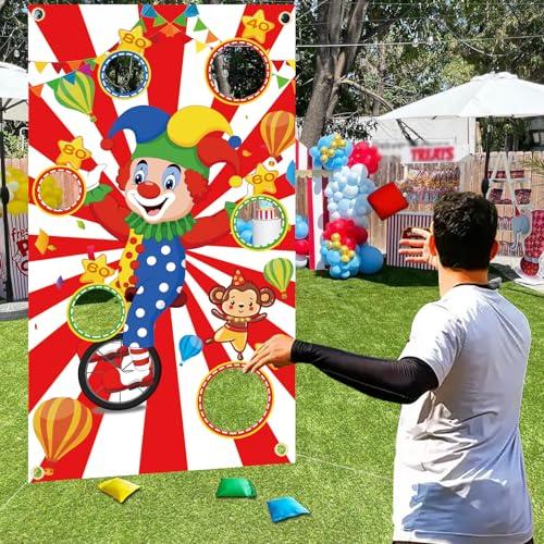 TONIFUL Carnival Toss Game Banner with 4 Bean Bags 6 Holes for Party, Indoor Outdoor Activities,Throwing Carnival Theme Party,Adults Birthday