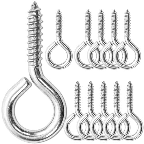 ACCZIO 12 PCS 2.5 inches Screw Eyes M6 304 Stainless Steel Eye Screws, Heavy Duty Screw, Eye Hooks Screw Eye Bolts Eye Hooks Screw, Indoor & Outdoor Uses (10, M6-2.5inch)