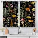 Aimego Boho Floral Kitchen Curtains - Bohemian Mushroom Vintage Plants Flowers Cafe Small Short Tier Window Curtains for Bathroom Living Room Decor Rod Pocket Window Drapes 36 Inch Length Set 28"x36"