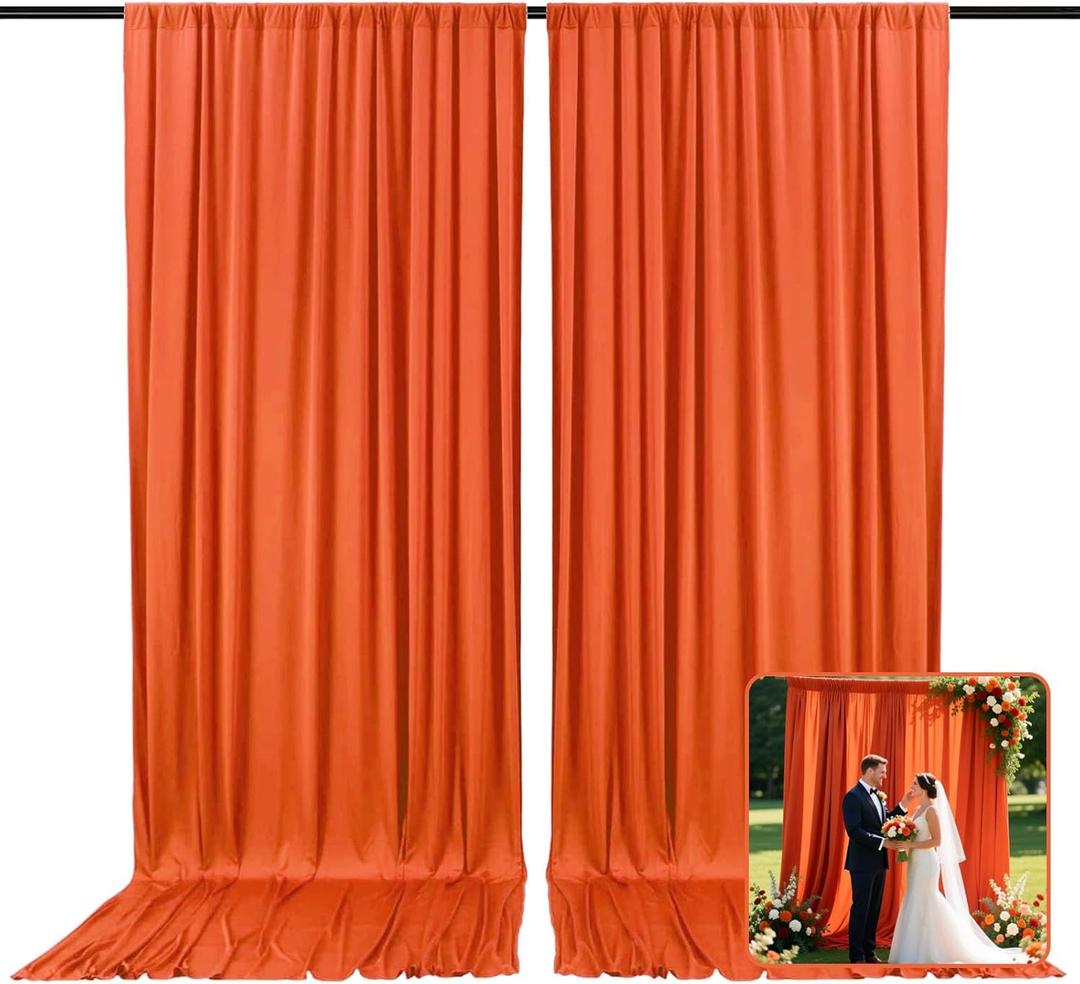 2 Panels Orange Backdrop Curtain, 10 x 10 Feet Polyester Background Curtains for Parties, Weddings, Baby Showers, Halloween, Christmas, Birthday Party Photoshoot Backdrop Curtains Decorations
