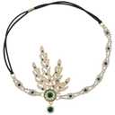 BABEYOND Art Deco 1920's Flapper Great Gatsby Inspired Leaf Medallion Pearl Headpiece Headband (Green)