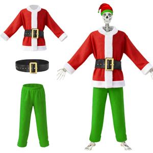12 ft Christmas Skeleton Costumes Accessories Set Santa Claus Outfit Green Monster Costume, Skeleton Not Included