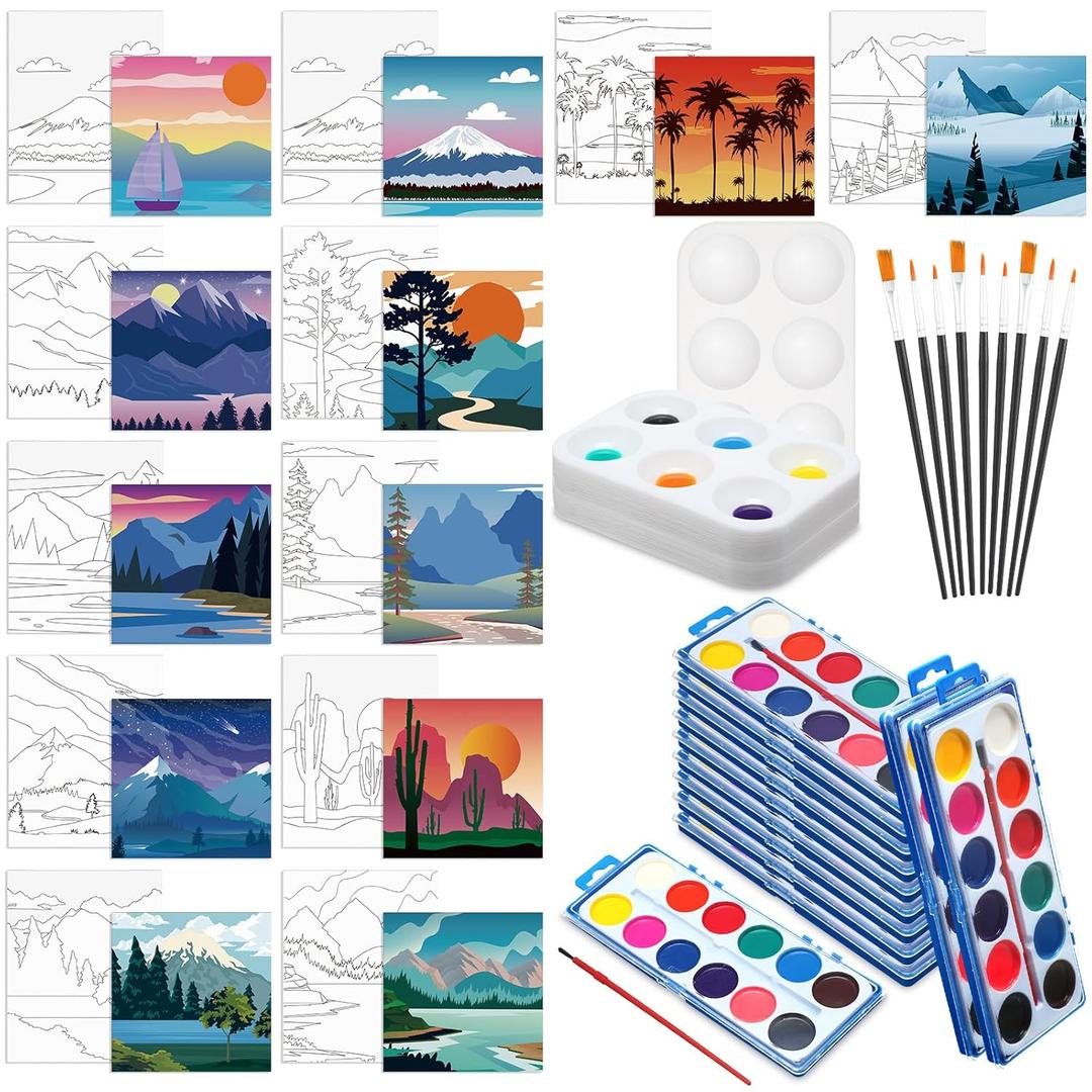 Ctosree 12 Sets Pre Drawn Canvas Kit for Painting for Adults Sip and Paint Kit Art Party Favors Pre Printed Canvases for Valentine Gifts DIY Virtual Adult's Date Night(8 x 10 In,Landscape)