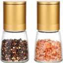 Vucchini Gold Salt and Pepper Grinder Mill - Adjustable Coarseness Ceramic Brass Spice Grinder Shaker - Refillable Glass Pepper Grinders for Home Golden Kitchen Accessories