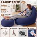 2 Sets Inflatable Bean Bag Chairs Set with Ottoman Electric Pump Folding Blow up Lazy Sofa Loungers Chair with Footstool Couch for Movie Night Film Marathon Gaming Camping (Navy Blue), 46 x 36 x 38 inch