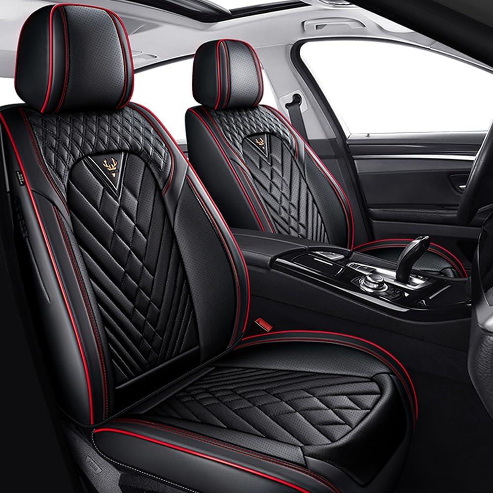 Car Seat Covers Front Seats for Chevrolet Camaro 2000-2024, Waterproof Nappa Leather Car Seat Cover with Memory Foam, Full Coverage&360° Protection Car Seat Covers Sets (2 Seat,Black&Red)