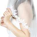 BEAUTELICATE Wedding Bridal Veil with Comb 1 Tier Lace Applique Edge (Ivory - Elbow Length 28")