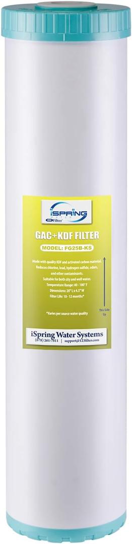 iSpring FG25B-KS High Capacity Heavy Metal Reducing GAC and KDF Whole House Water Filter Replacement Cartridge, 4.5 x 20
