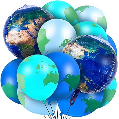 Zhanmai 48 Pieces Globe Earth Balloons, 8 Pcs 22 Inch Foil Planet Balloon, 40 Pcs 12 Inch World Map Latex Balloons for Travel Themed Party Holidays Around The World Decorations Earth Day Supplies