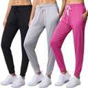 Real Essentials 3 Pack: Womens Dry-Fit Active Athletic Joggers Yoga Lounge Pants - Drawstring XL