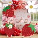 4 Pcs Large Strawberry Birthday Cardboard Cutouts Strawberry Baby Shower Backdrop Party Decorations for Lawn Yard Signs Summer Fruit Themed Party Supplies Photo Booth Props
