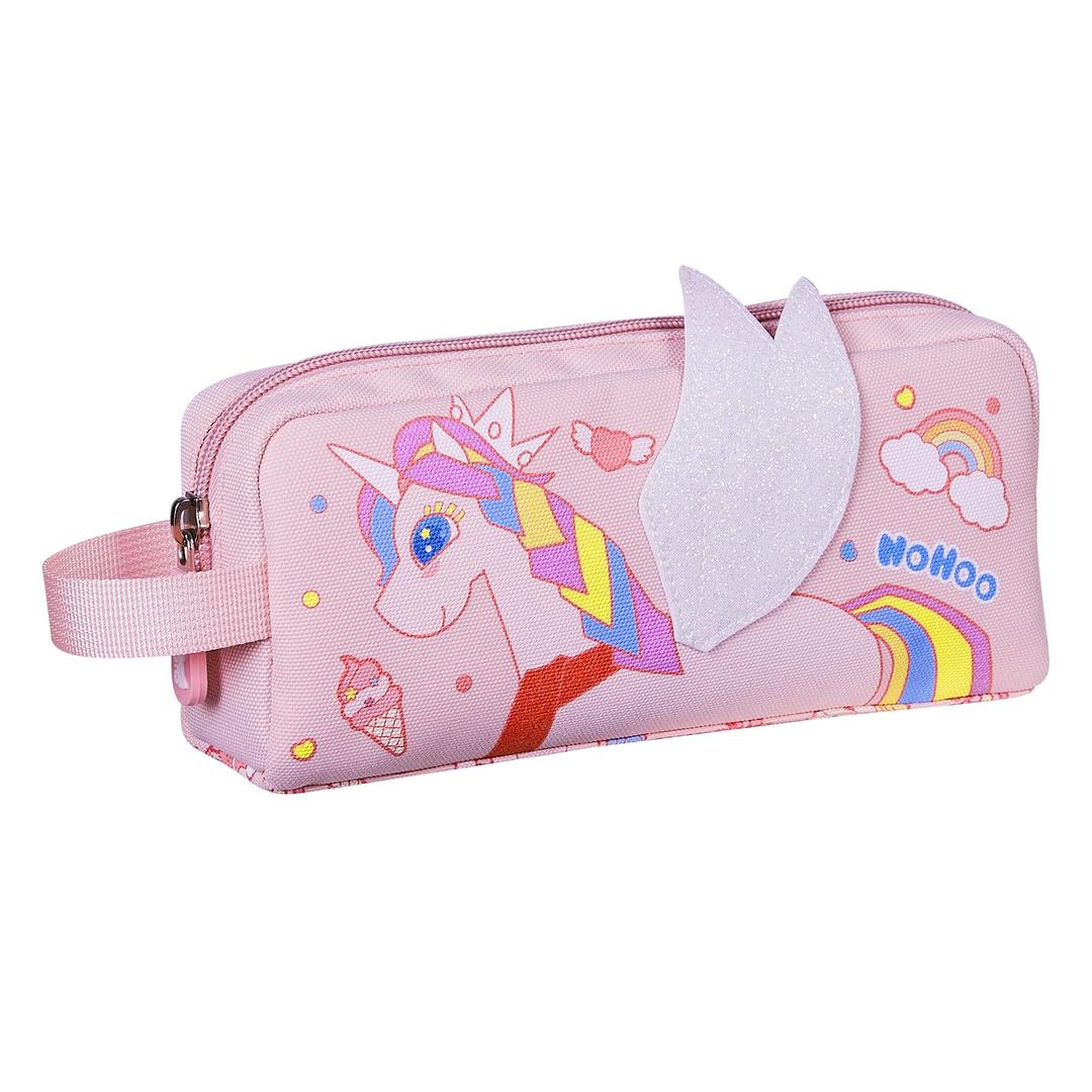 NOHOO Pencil case, Cute Animal Print Pencil bag for kids, Lightweight Portable pencil pouch with Zipper for Girls Boy Students Teens Adults School office Travel Holder Box - Pink Unicorn