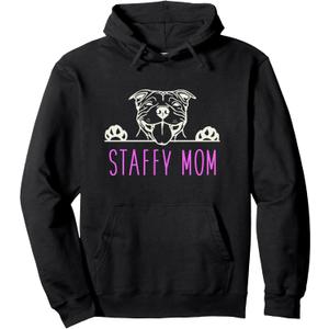 Staffy Mom with Staffordshire Bull Terrier Dog Pullover Hoodie (Black, M)