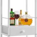 IBUYKE Wine Rack Freestanding Floor, Bar Cabinet for Liquor and Glasses,Coffee Bar Cabinet 4-Tier Wood bar Cabinet,Glass Holder and Storage Drawer for Home Bar Kitchen Living Room,White UTMJ905W