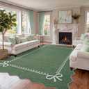 Garvee Scalloped Bow Rug 5x7, Soft Large Washable Area Rugs for Living Room Bedroom Dining, Non Slip Faux Wool Low Pile Farmhouse Nursery Decor, Boho Home Decor Rugs, Machine Washable, Green