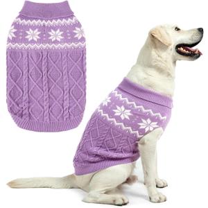Warm Winter Dog Sweater - Cold Weather Pet Clothes for Small Medium Large Dogs Indoor Outdoor, Soft Classic Knit Puppy Apparel, Purple, M