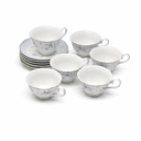 Elegant Blue Floral Porcelain Teacup & Saucer Set – 6 Cups with Matching Saucers